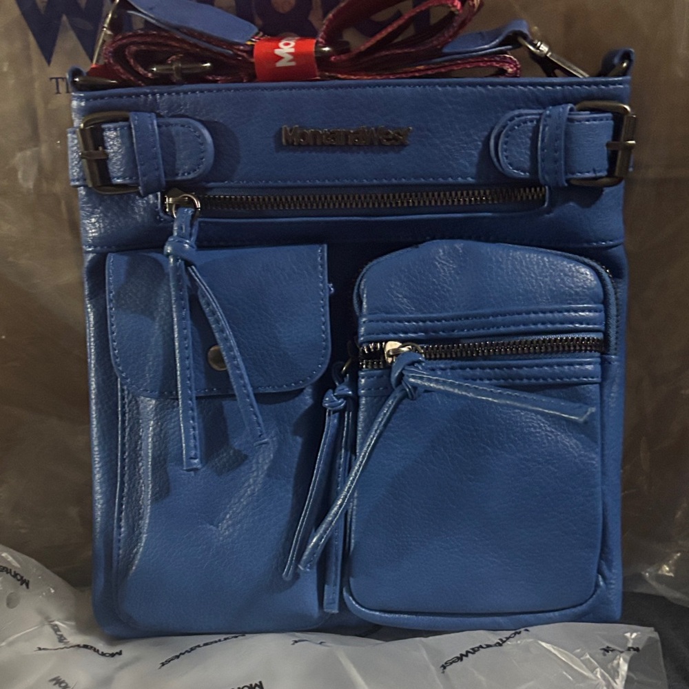 Montana West Blue Multi-Pocket Crossbody Bag